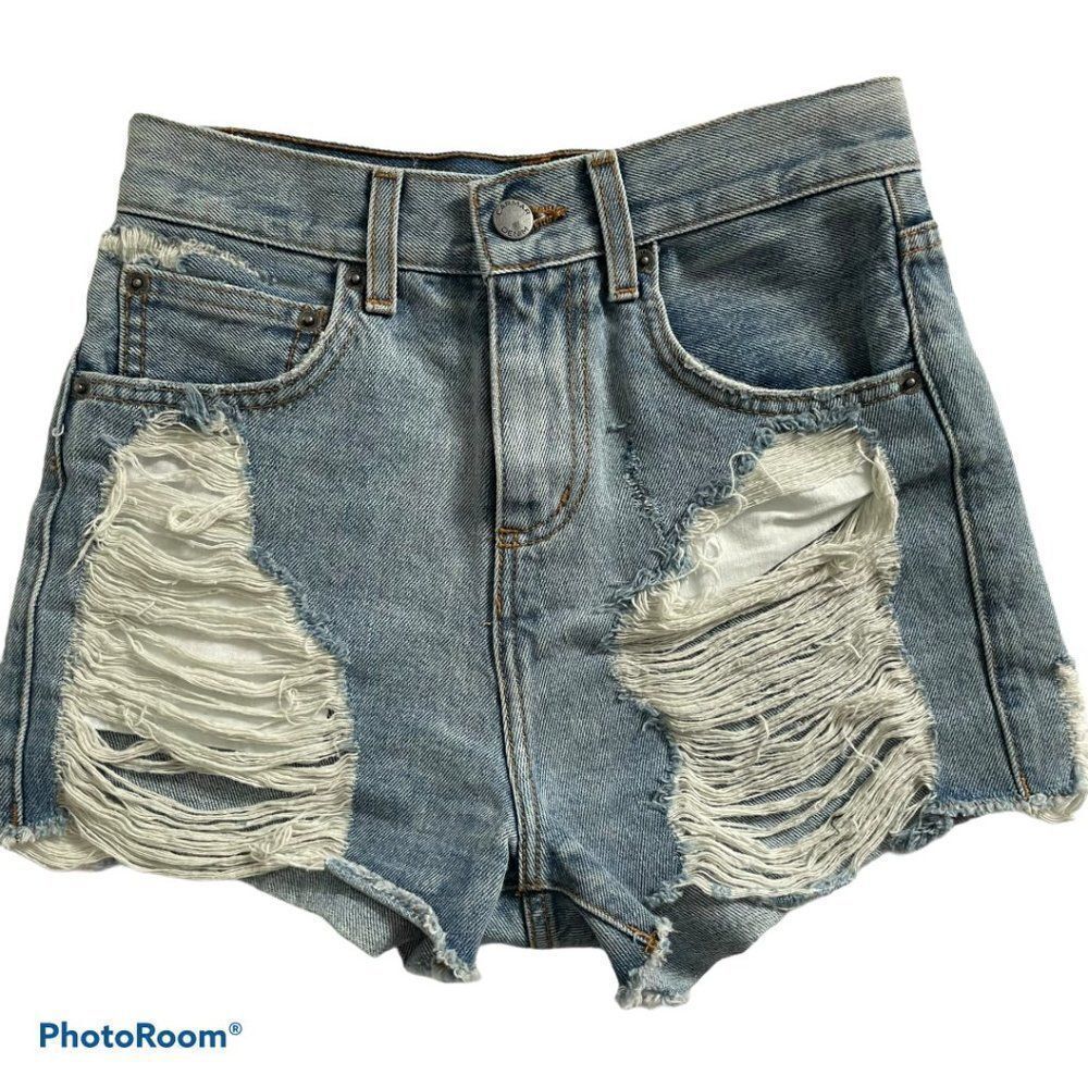 CARMAR High Waist Shredded Denim Shorts 25